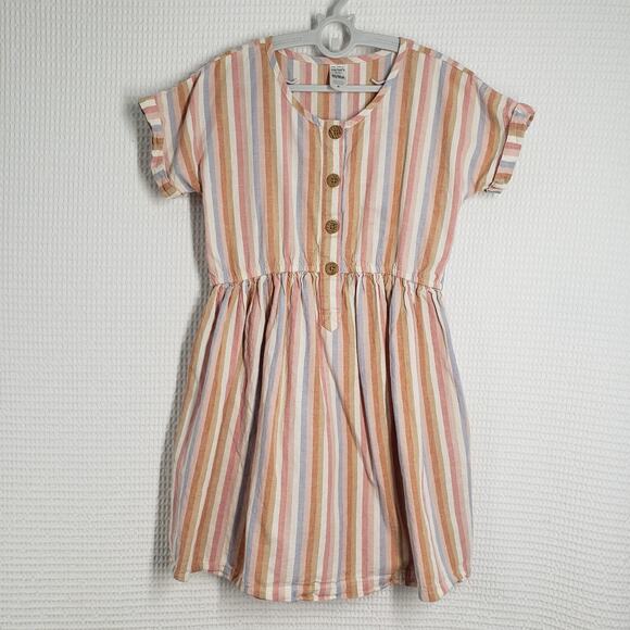 Carter's Linen Dress Girls 10/10A Pink Stripe Casual Short Sleeve Bohemian Beach - Picture 1 of 14